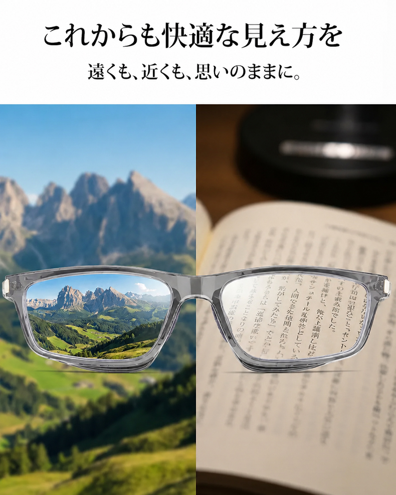 [Gray] Eterlens リーディングミラー "ヴァーテックス" | 全ての機能をこの1本に集約 | 遠近両用 調光レンズ ブルーライトカット | 快適フィットの調整可能鼻パッド、滑り… 商品説明画像 12