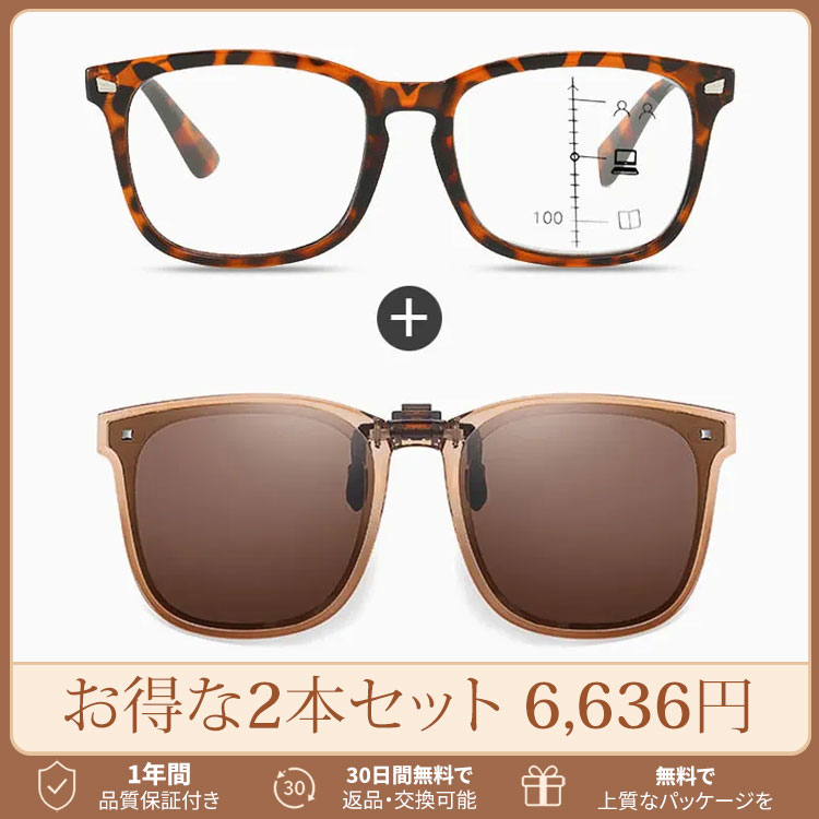 遠近両用累進多焦点ブルーライトカットビッグフレーム老眼鏡 | Wellington Progressive | Eterlens