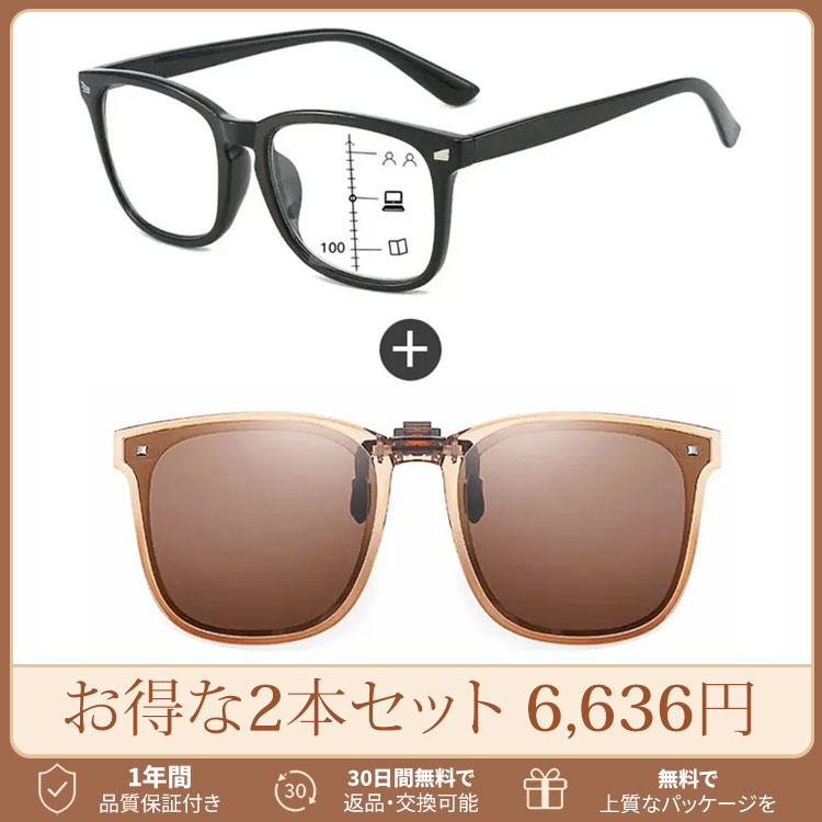 遠近両用累進多焦点ブルーライトカットビッグフレーム老眼鏡 | Wellington Progressive | Eterlens