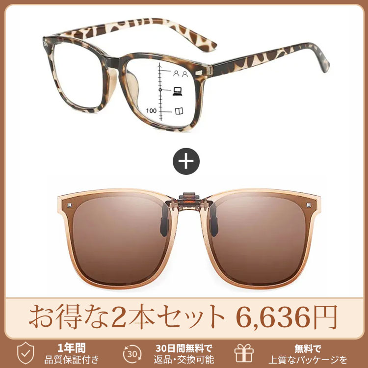 遠近両用累進多焦点ブルーライトカットビッグフレーム老眼鏡 | Wellington Progressive | Eterlens
