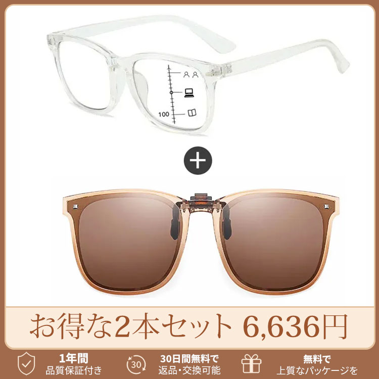 遠近両用累進多焦点ブルーライトカットビッグフレーム老眼鏡 | Wellington Progressive | Eterlens