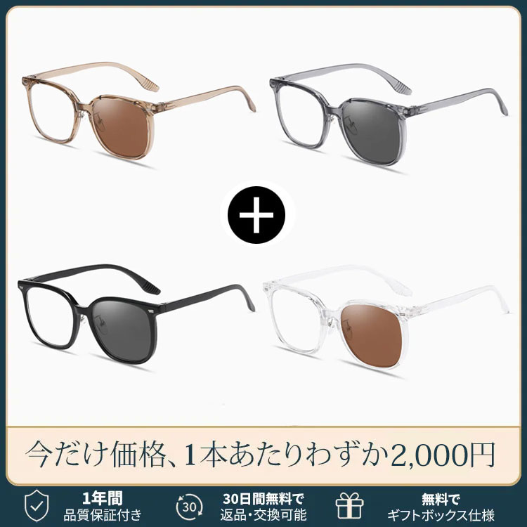 【調光レンズ・光に合わせて変化】Eterlens 紫外線で色が変わる老眼鏡｜滑り止めテンプル｜室外・室内兼用｜ユニセックス