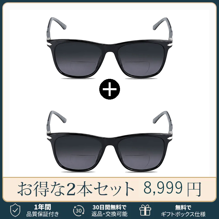 ビッグフレーム遠近両用多機能老眼鏡 | Square SunReader | Eterlens