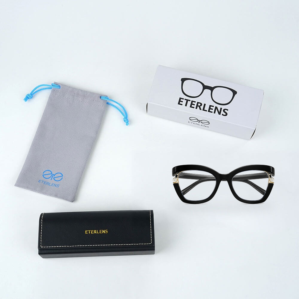 Eterlens『Audrey』｜パールが輝く、女優フォックス型PCメガネ｜ブルーライトカット・老眼鏡