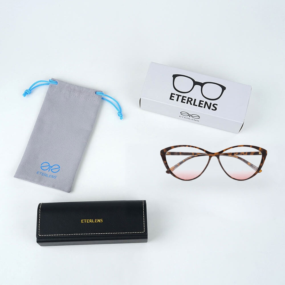 【小顔見え・ライトピンクレンズ】Eterlens おしゃれなキャットアイ型 | 9.5g超軽量ブルーライトカットメガネ │ガーリースタイル | 血色感アップ 度付き対応