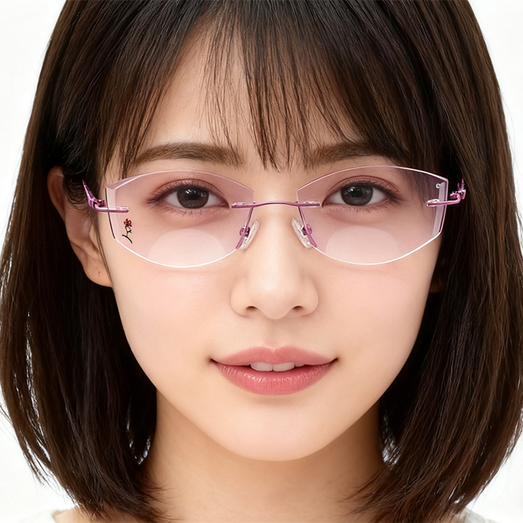Eterlens｜エッジカットピンクレンズリムレス老眼鏡｜遠近両用ブルーライトカット｜高級感が漂うビジネススタイル