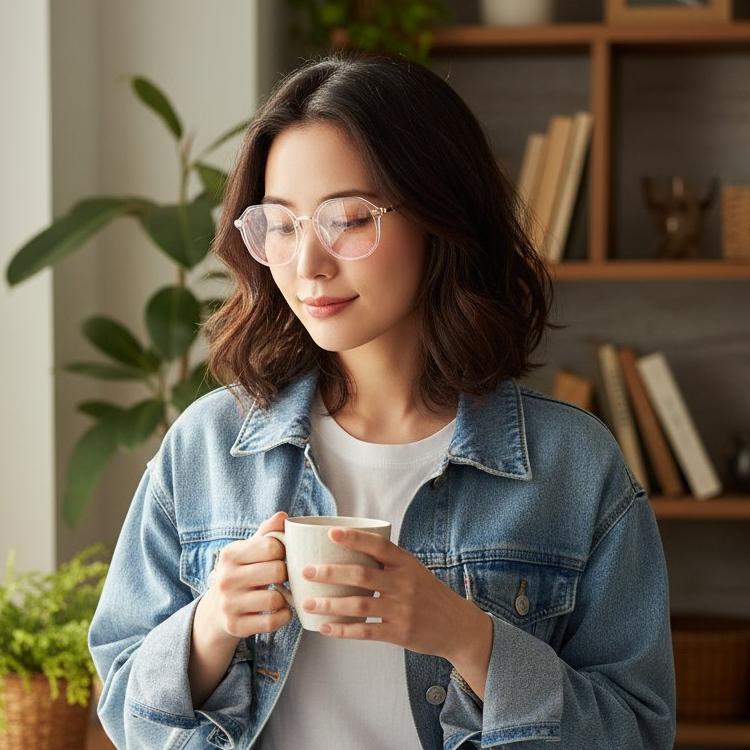 【チークレンズ・すっぴん美人】Eterlens 11g レディース メガネ ｜TR90×メタル軽量フレーム｜血色感アップ・小顔効果の女性専用設計 - 商品画像 8/11 (Round RxReady)