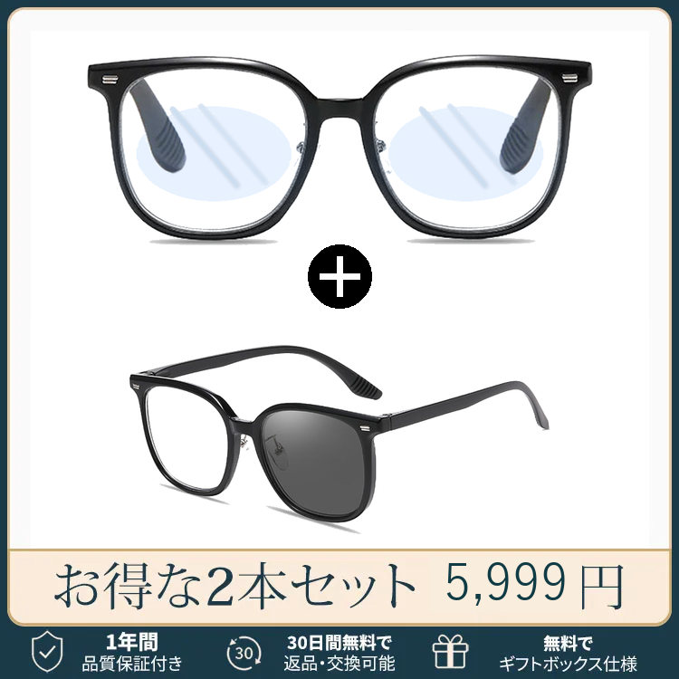【調光レンズ・光に合わせて変化】Eterlens 紫外線で色が変わる老眼鏡｜滑り止めテンプル｜室外・室内兼用｜ユニセックス