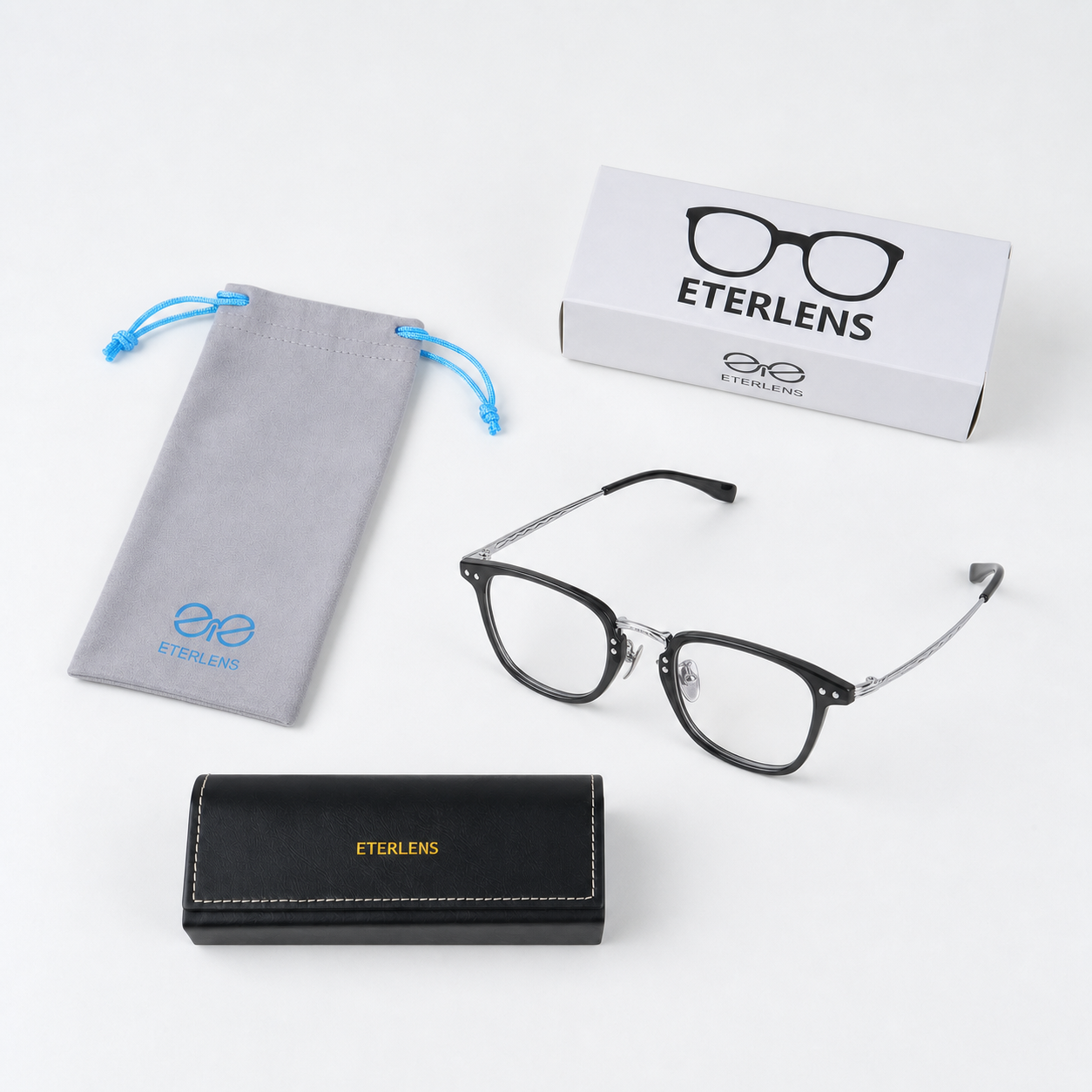 【知的でシャープ・小顔効果】Eterlens スクエアメガネ| TR+チタン|   13.9g超軽量フレーム | 度付き対応・ブルーライトカット・男女兼用