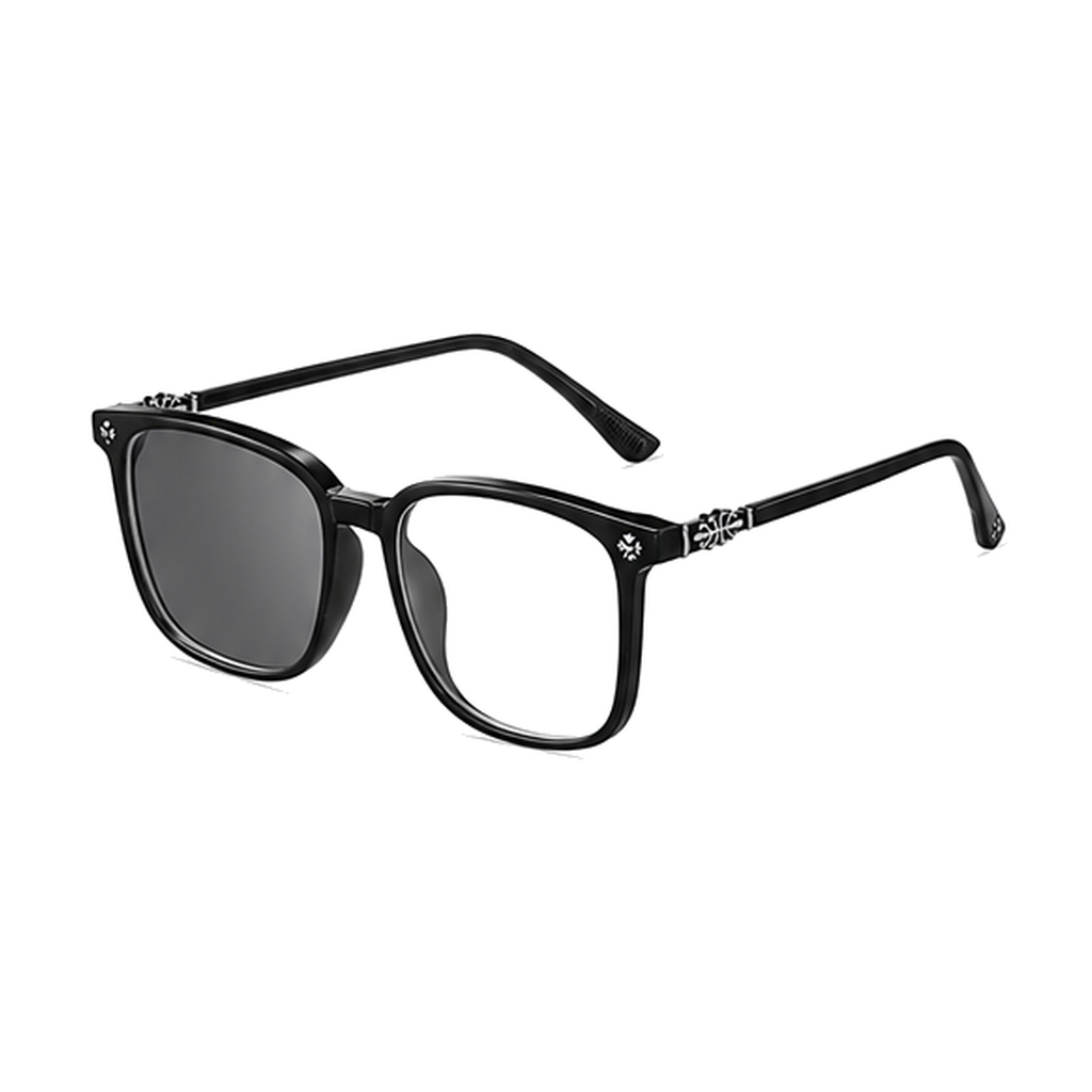 【シルバー彫刻×ビッグウェリントン型】Eterlens｜クロス＆唐草彫刻 リーディンググラス｜曇り止め・ブルーライトカット・遠中近対応｜調光レンズ｜顔まわりをすっきり見せる大きめフレーム