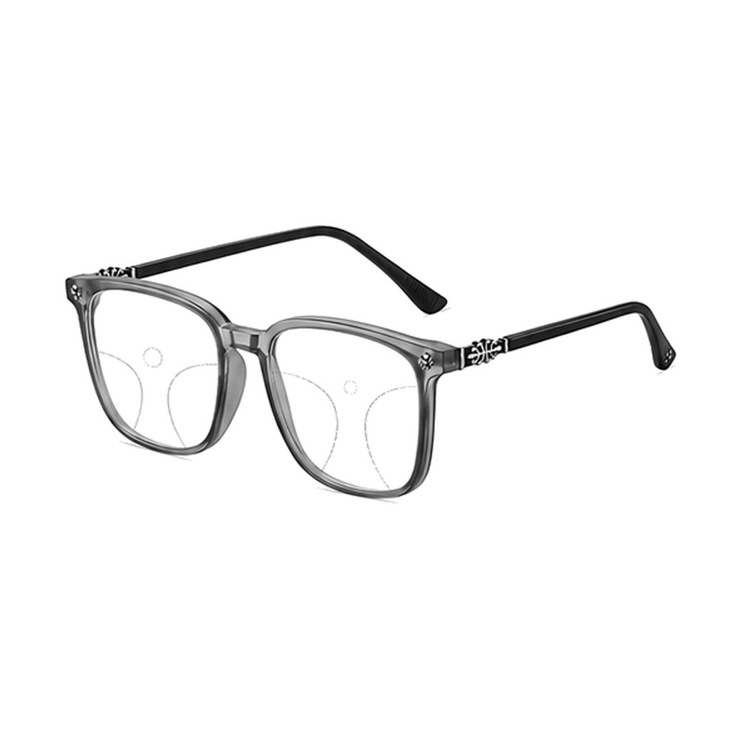 【シルバー彫刻×ビッグウェリントン型】Eterlens｜クロス＆唐草彫刻 リーディンググラス｜曇り止め・ブルーライトカット・遠中近対応｜調光レンズ｜顔まわりをすっきり見せる大きめフレーム