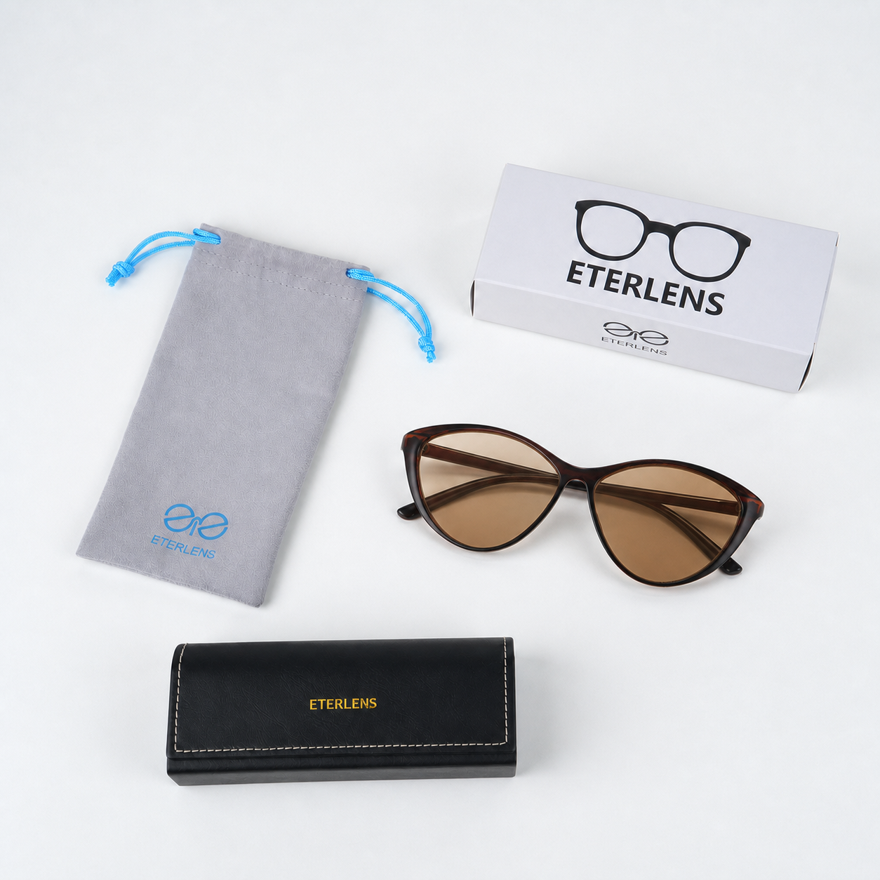 【TR軽量・調光変色】 Eterlens｜欧米風ビッグフレームキャットアイ ブルーライトカットメガネ｜軽やかなTR素材 長時間でも鼻に負担がかかりにくい｜自動調光で1本2役｜ビッグフレームですっきり見え・すっきり見え-Brown
