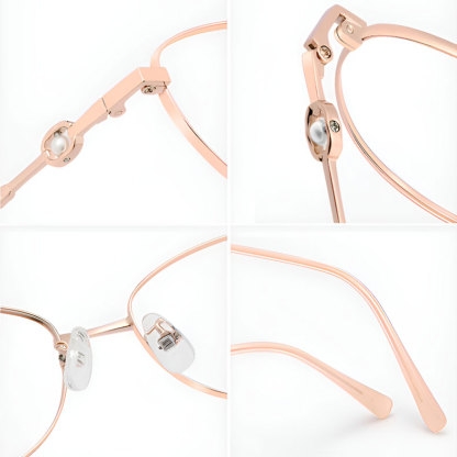 【柔らかな美しさ・横顔に映える】Eterlens | パール調・細身メタル【Pearl-Cat】| 13.9g | 小顔効果・上品 | 度付きメガネ | 甘辛ミックス・大人フェミニン