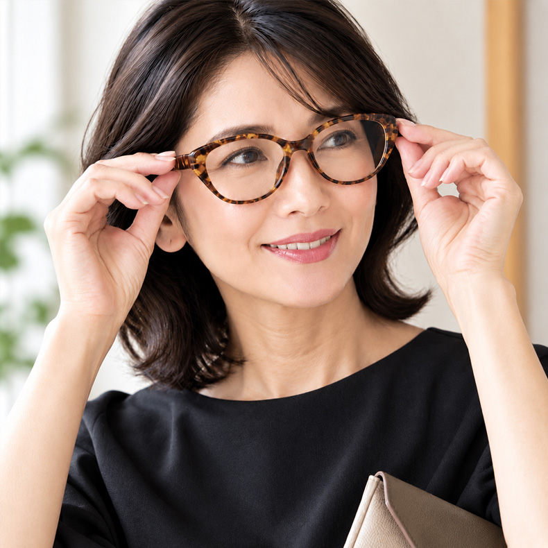 【上向きキャットアイ型・すっきり見え】 Eterlens｜上品なキャットアイ型リーディンググラス｜ブルーライトカット×軽やかなビッグフレーム｜アジア女性の顔立ちにフィット｜スマホ・PC・読書これ1本で対応