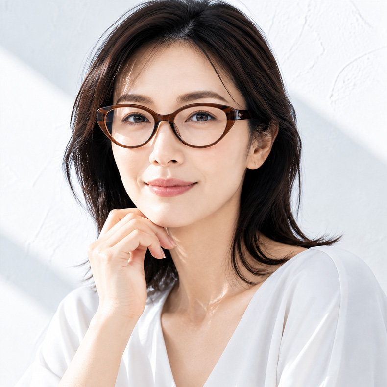【上向きキャットアイ型・すっきり見え】 Eterlens｜上品なキャットアイ型リーディンググラス｜ブルーライトカット×軽やかなビッグフレーム｜アジア女性の顔立ちにフィット｜スマホ・PC・読書これ1本で対応