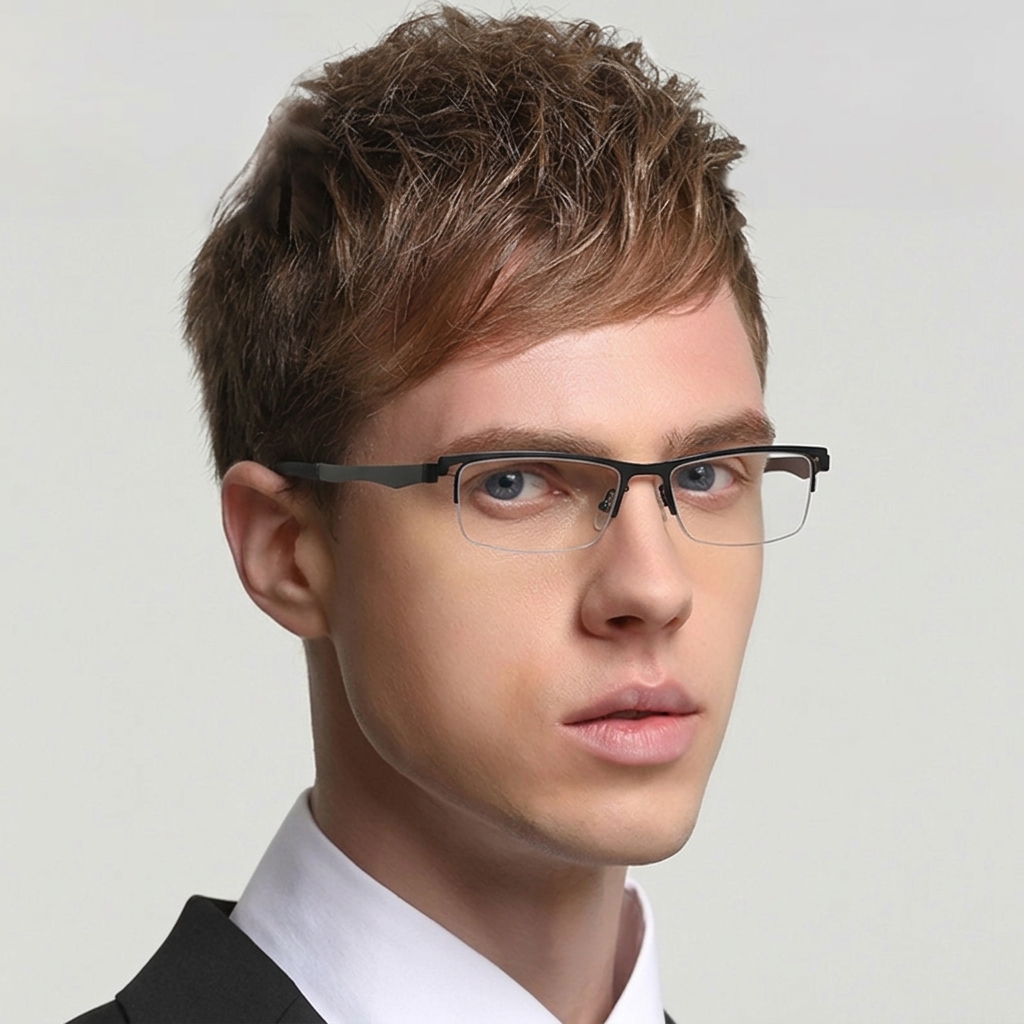 累進多焦点遠近両用ブルーライトカット老眼鏡 | Square Progressive | Eterlens - model wearing image (AI generated, QA passed)