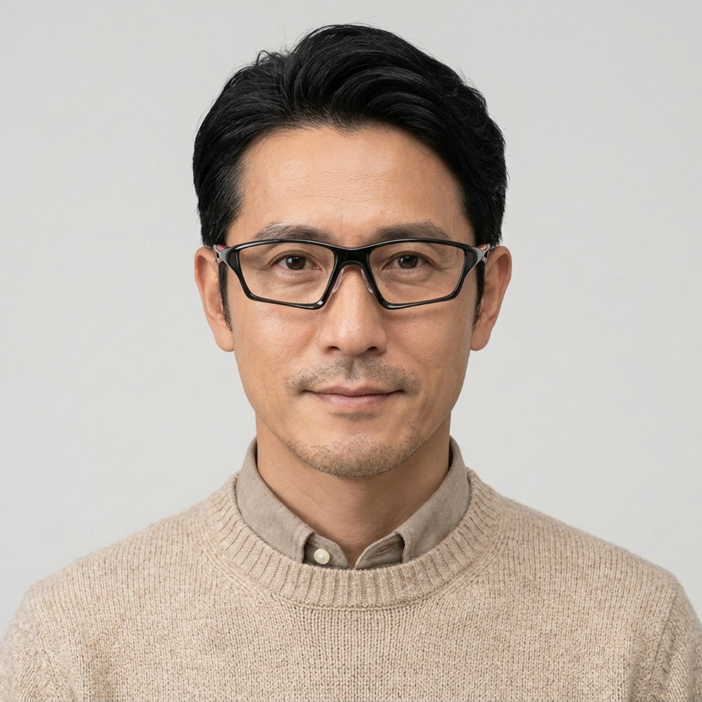 【全方位カスタムフィット】Eterlens 高機能アイウェア【モジュラス】| あなたの顔に完璧に適合するシステム | 遠近・調光レンズ搭載 | TR90超軽量ブルーライトカットスポーツリーディンググラス - model wearing image (AI generated, QA passed)