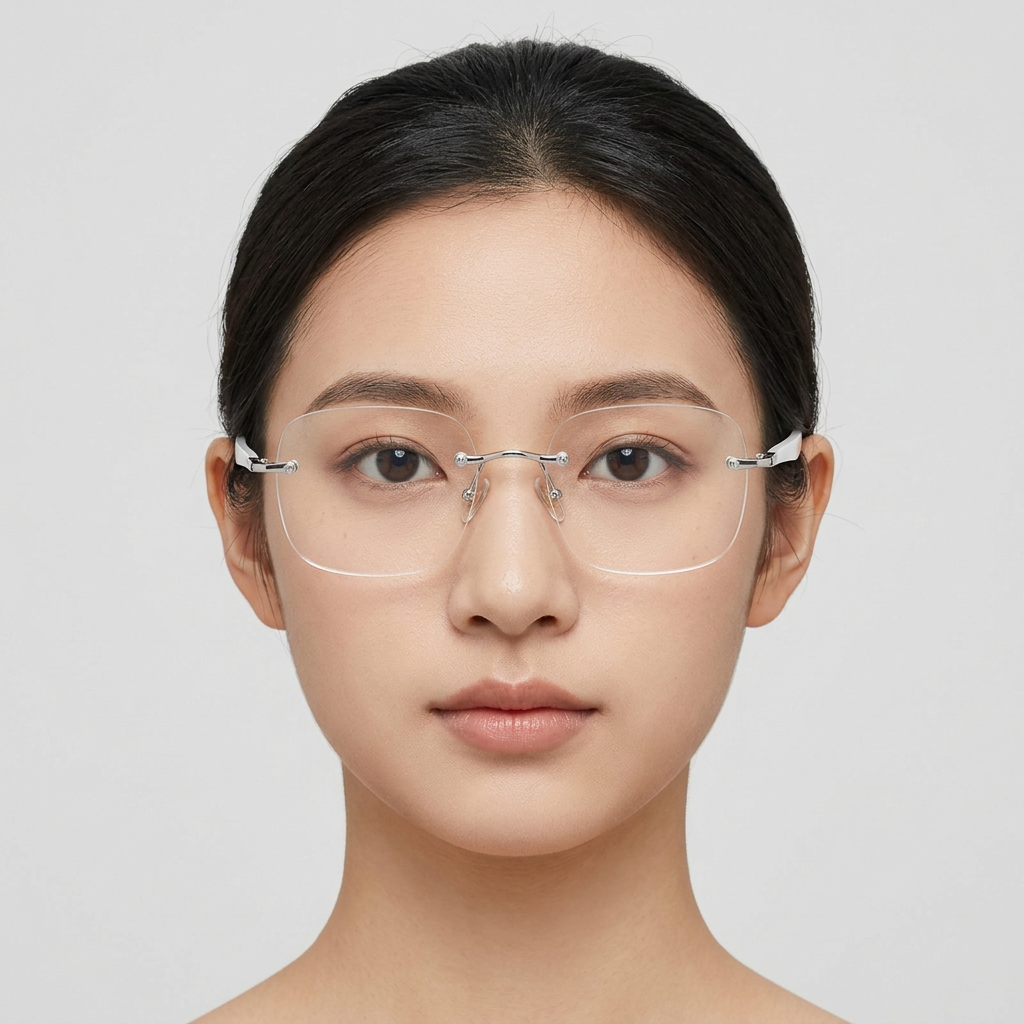 キラキラしたリムレス 老眼鏡 散歩やドライブなどに対応可能 | Rimless Photo | Eterlens - model wearing image (AI generated, QA passed)