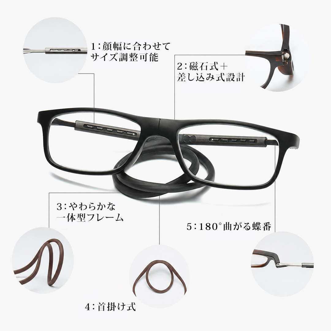 Eterlens│メンズ向け磁石式首掛け老眼鏡│長さ調節可能なテンプル│置き忘れ対策に 商品画像 5