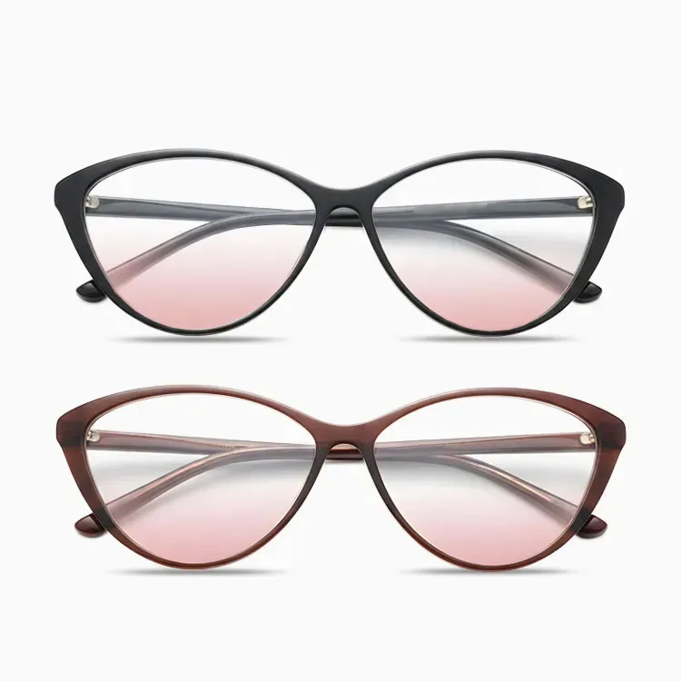 【小顔効果・チークカラーレンズ】Eterlens 老眼鏡 おしゃれ フォックス型型 | 9.5g超軽量ブルーライトカットメガネ | ガーリースタイル 度付き対応