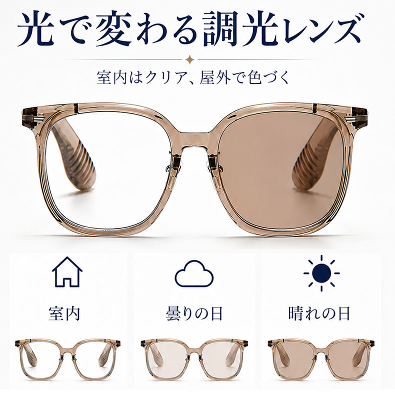 【調光レンズ・光に合わせて変化】Eterlens 紫外線で色が変わる老眼鏡｜滑り止めテンプル｜室外・室内兼用｜ユニセックス