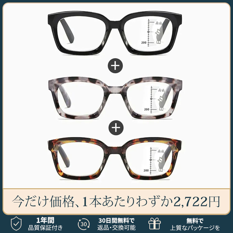 Eterlens 老眼鏡【ジ・エディット】| かけるだけで私が変わる| 究極の小顔効果ビッグフレーム | ブルーライトカット |遠近両用 |おしゃれ