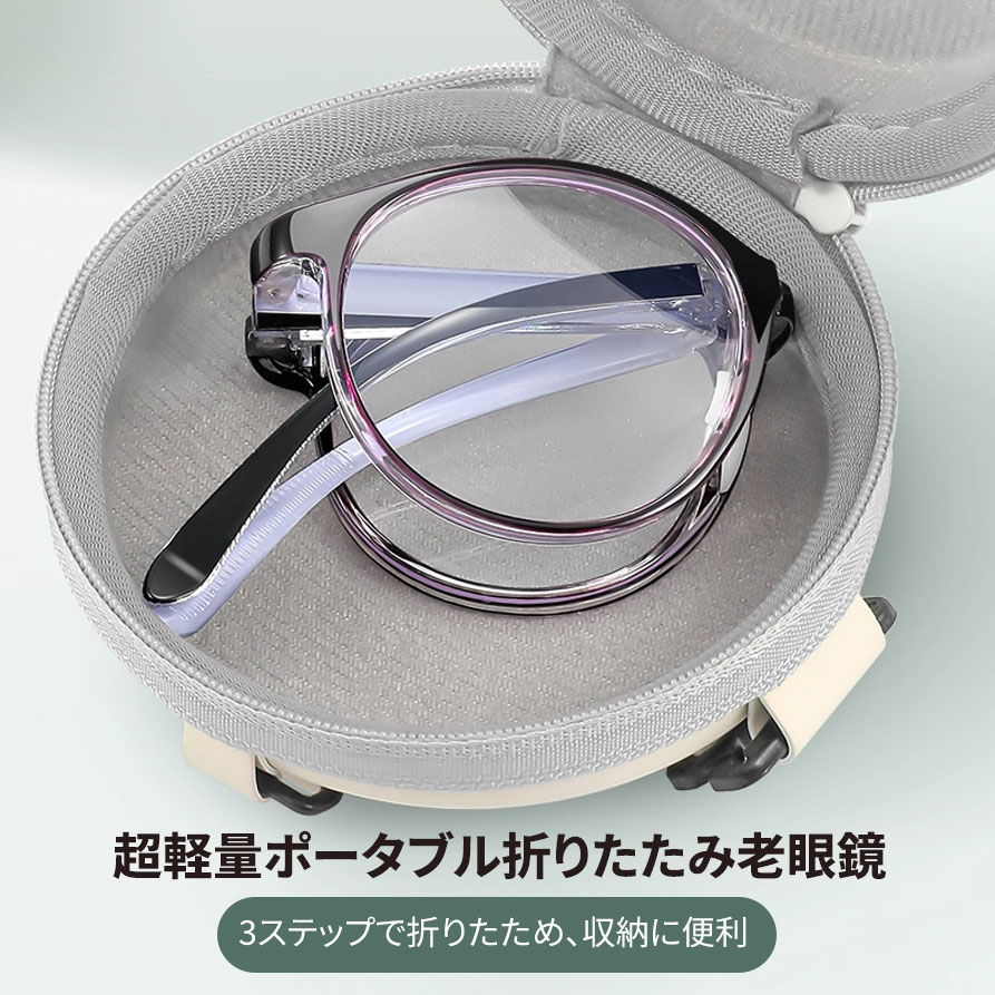 【若見え・小顔効果】Eterlens 折りたたみ式 ブルーライトカット 老眼鏡 | 大人かわいいラウンドフレーム | 持ち運び便利なコンパクト設計・レディース専用 - 商品画像 2/10 (Boston FoldLite)