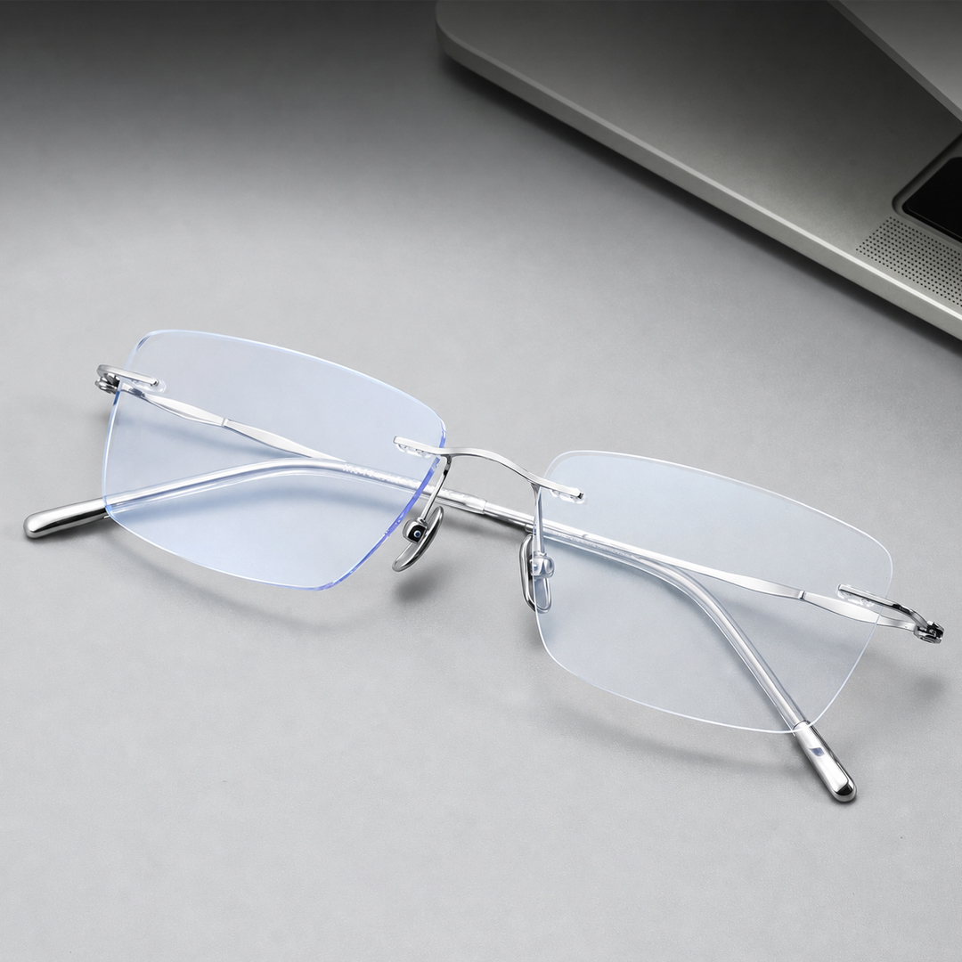 【締めつけ感を抑えた快適なかけ心地】Eterlens 純チタン リムレスメガネ｜約6.2gの超軽量設計｜メンズ