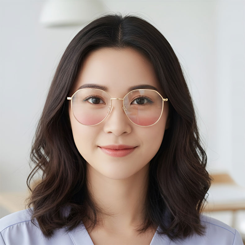 【血色感UP・すっぴん隠し】Eterlens 18g チークメガネ 度付き おしゃれ 多角形 | チークカラーレンズ+合金フレーム | 肌映え・大人可愛い - 商品画像 3/11 (Round RxReady)