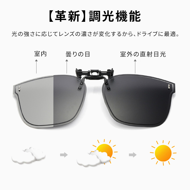 8g ドライブ専用UVカット｜調光・偏光・眩しさ対策｜跳ね上げ式クリップオンサングラス | Rimless Polar - 商品画像 3/13