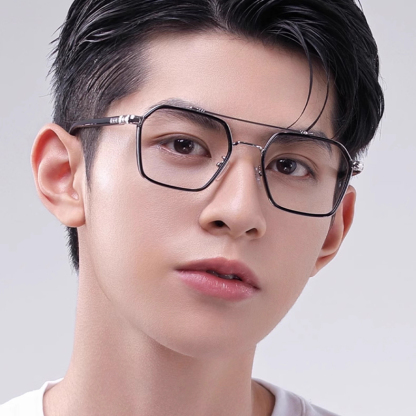 Eterlens｜レトロなダブルブリッジビッグフレームメガネ｜おしゃれな彫刻デザイン｜超軽量でスタイリッシュ