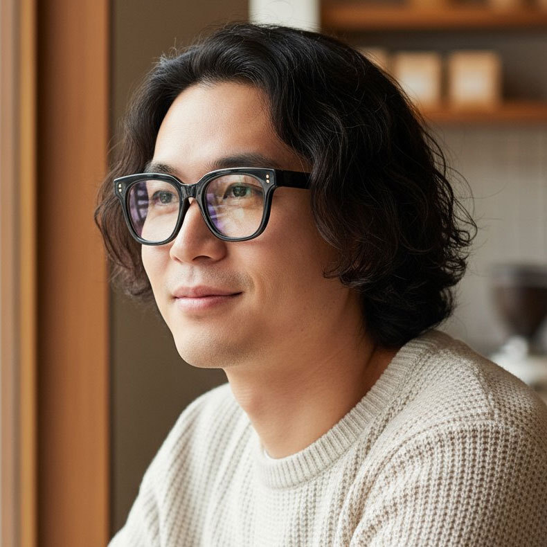 Eterlens 知性の窓レトロ風太セルフレームメガネ | クラシックな太セル | コーデしやすい