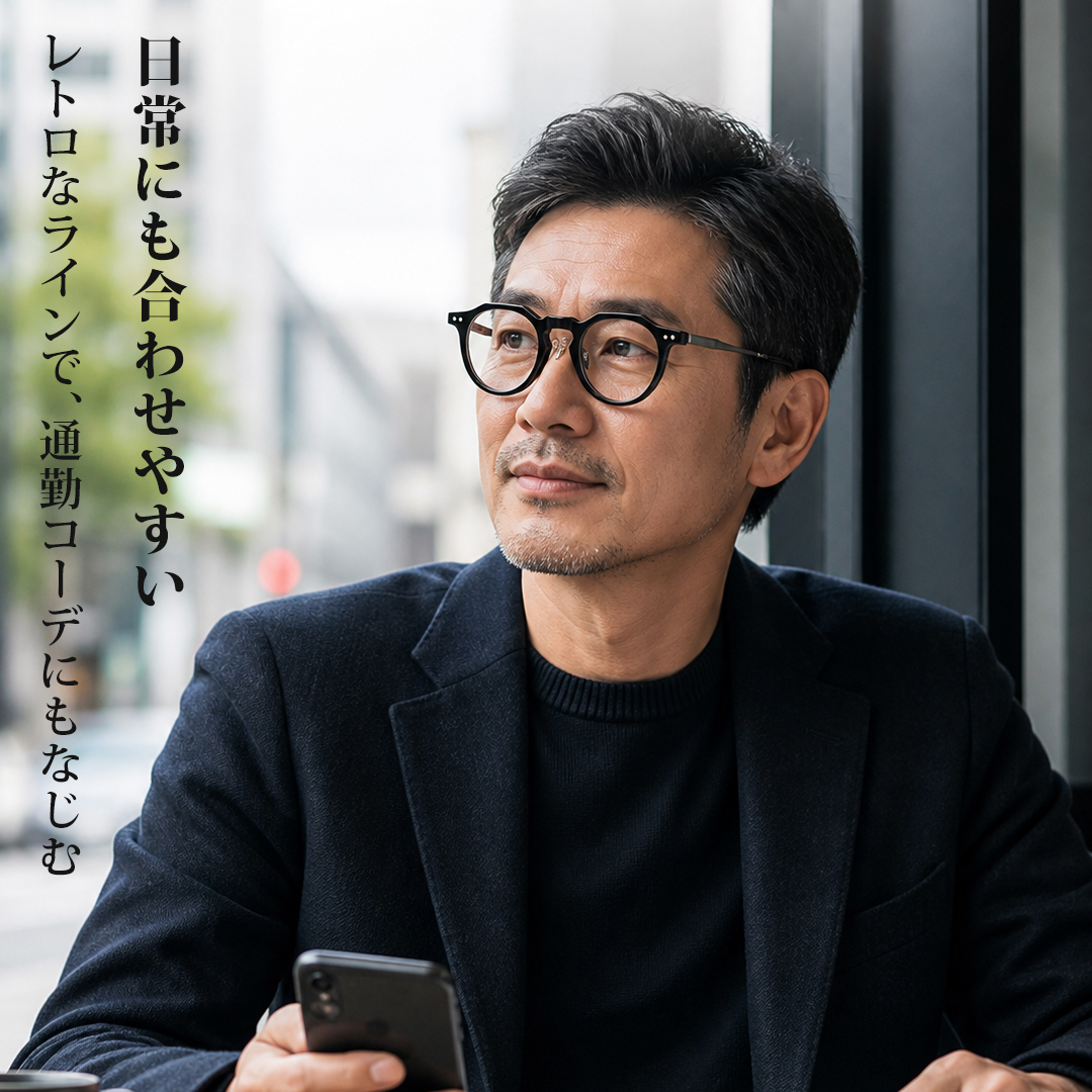 【夏のビジネスに最適】Eterlens クラウンパントメガネ｜内側の汗逃がし溝でズレにくく｜15°カーブのしなやかテンプルで締めつけ感を抑える