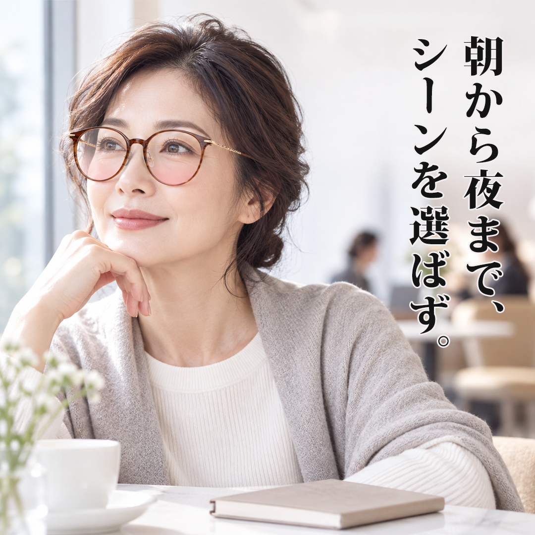 【肌映え】Eterlens｜大ぶりボストン型ライトピンクカラーレンズメガネ｜ツイストロープ風テンプル｜顔まわりをすっきり見せる｜明るい印象に