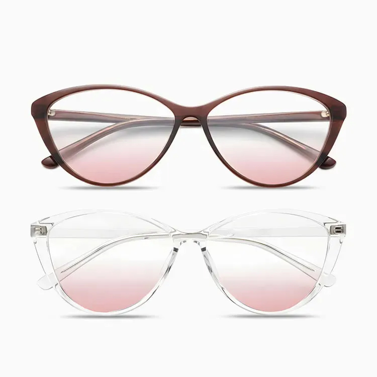 【小顔効果・チークカラーレンズ】Eterlens 老眼鏡 おしゃれ フォックス型型 | 9.5g超軽量ブルーライトカットメガネ | ガーリースタイル 度付き対応