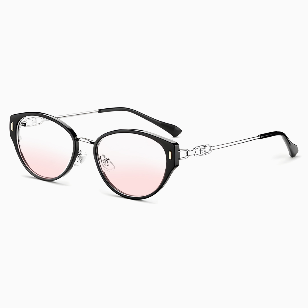 【肌映え】Eterlens｜H-Link キャットアイ型ライトピンクカラーレンズメガネ｜45°アップライン｜目元をすっきり見せる｜顔まわりを明るい印象に