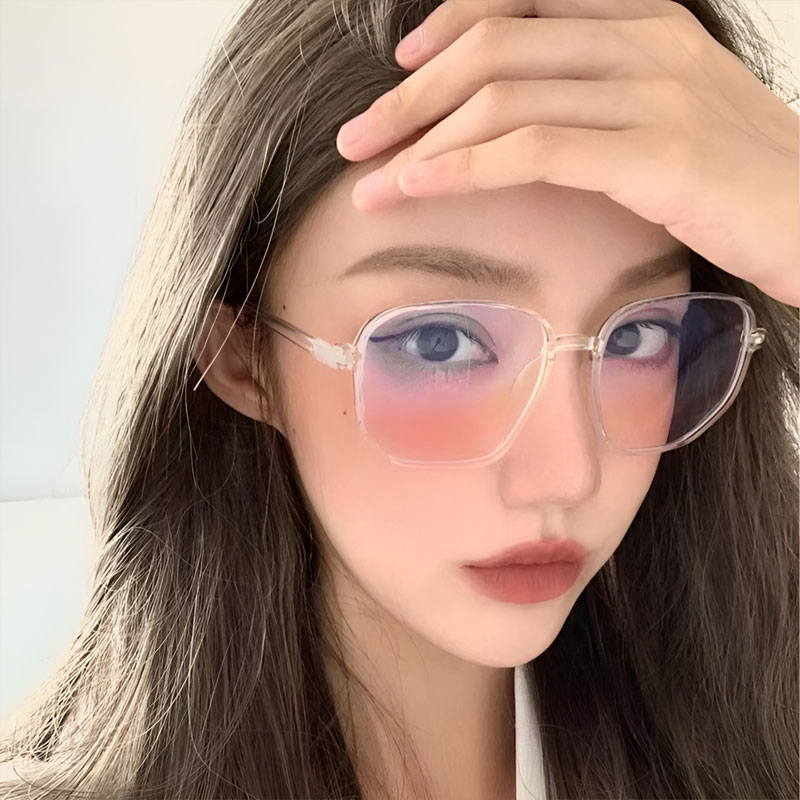 Eterlens | 10g ビッグフレームチークカラーレンズメガネ | 小顔効果ブルーライトカット | ガーリースタイル