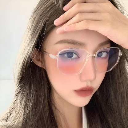 Eterlens | 10g ビッグフレームチークカラーレンズメガネ | 小顔効果ブルーライトカット | ガーリースタイル