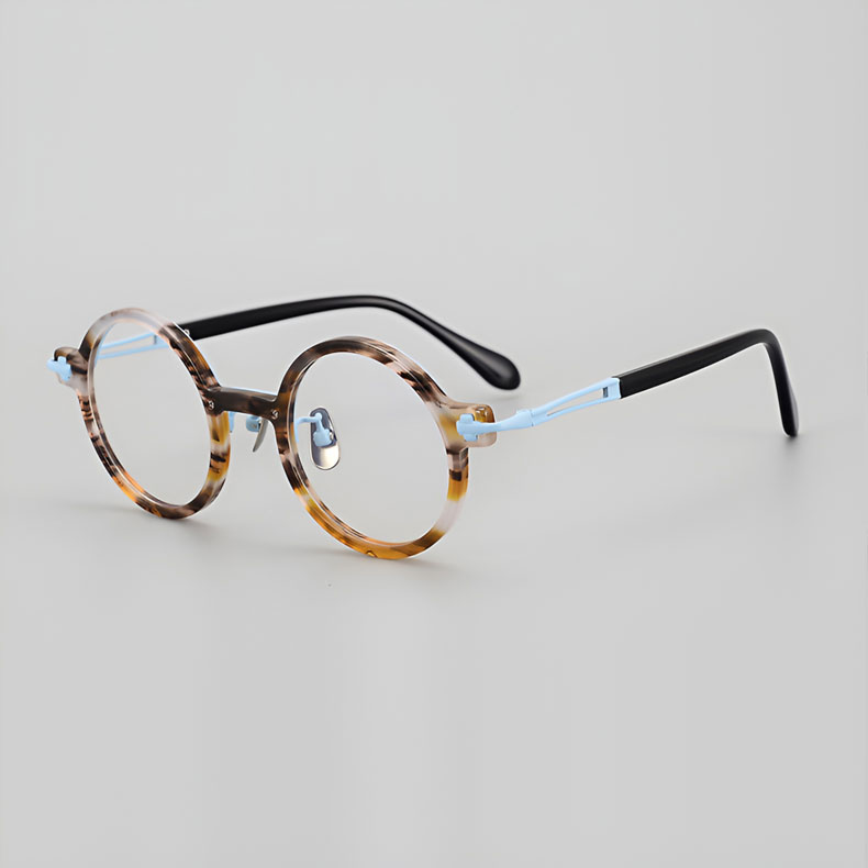 【個性的・異素材MIX】Eterlens  時の円環メガネ14.5g  度付き おしゃれ 丸メガネ | 純チタン+アセテート素材 | レトロ黒縁・男女兼用 - 商品画像 10/14 (Round RxReady)