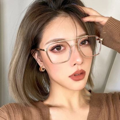 Eterlens｜レトロなダブルブリッジビッグフレームメガネ｜おしゃれな彫刻デザイン｜超軽量でスタイリッシュ