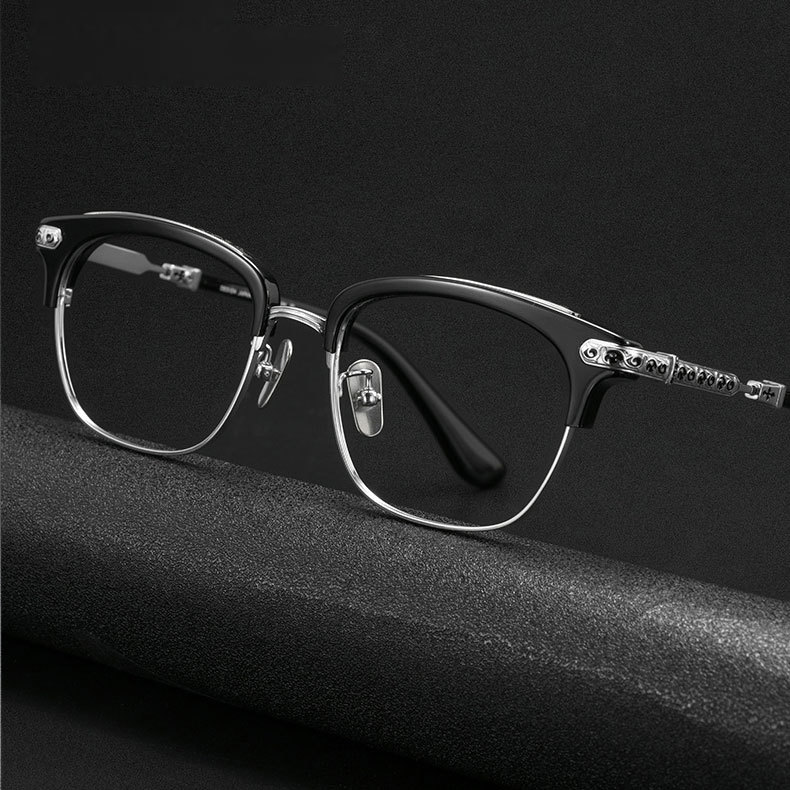 Eterlens | 上質なアセテートチタン製彫刻模様付きメガネ | クラシックレトロ | 丁寧な仕上げ