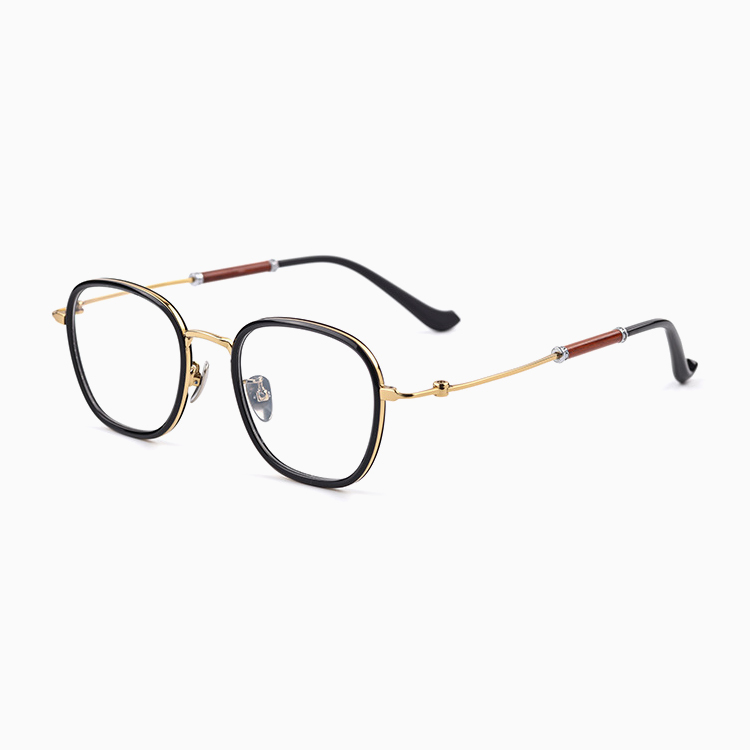 Eterlens｜【品格・クラシック】木製テンプル×べっ甲調メタルフレーム│クラシックなスクエアデザイン｜目元をやさしく引き立てる｜上質感のあるフレームメガネ｜度付き対応可能