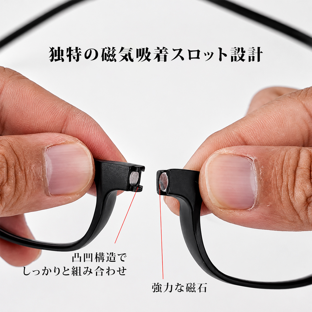 【スクエア型・メンズ向け】Eterlens｜磁石式首掛けリーディンググラス｜UV・ブルーライトカット｜快適な掛け心地 商品画像 3