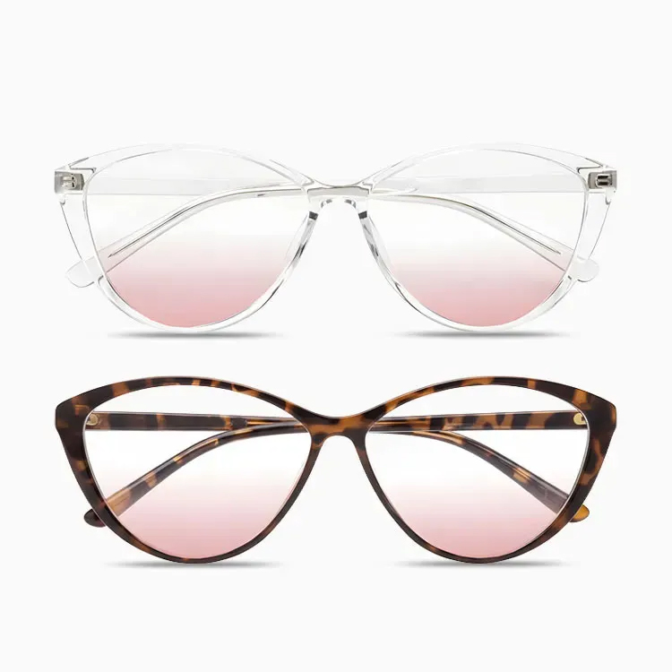 【小顔効果・チークカラーレンズ】Eterlens 老眼鏡 おしゃれ フォックス型型 | 9.5g超軽量ブルーライトカットメガネ | ガーリースタイル 度付き対応