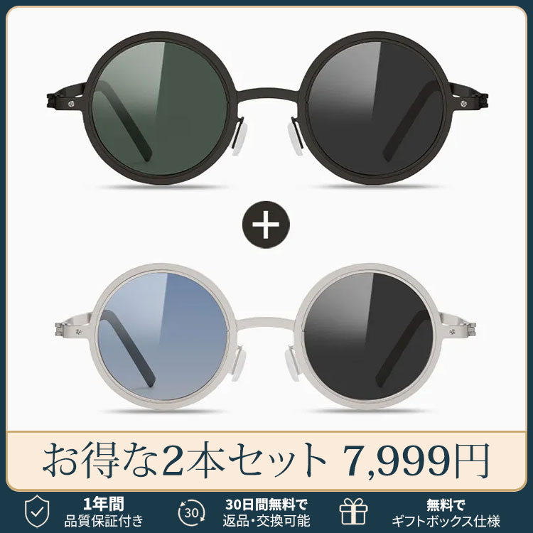 【超薄型ラウンド・精密調光】Eterlens｜精密回転調光サングラス｜メタルダイヤル・無段階調光｜軽くてしなやかなメタルテンプル｜UV400偏光レンズ｜サングラス・アウトドア用メガネ｜軽さと精度をこの一本に