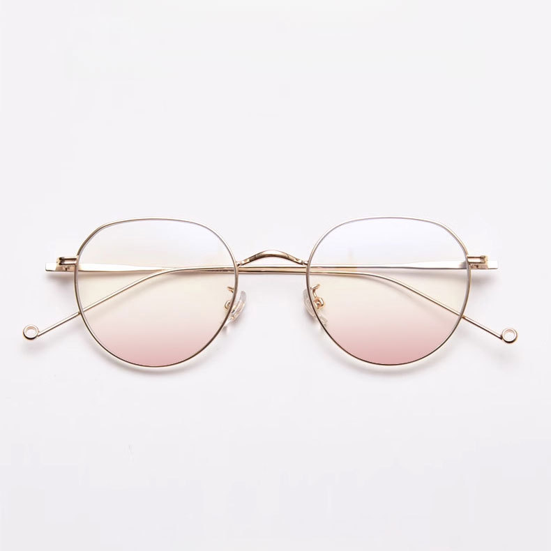 Eterlens|ゴールドリムチークカラーレンズメガネ|小顔効果ブルーライトカット|レトロクラシック