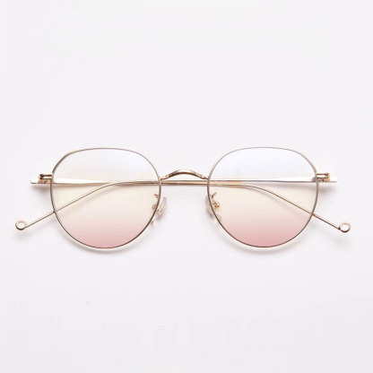 Eterlens|ゴールドリムチークカラーレンズメガネ|小顔効果ブルーライトカット|レトロクラシック