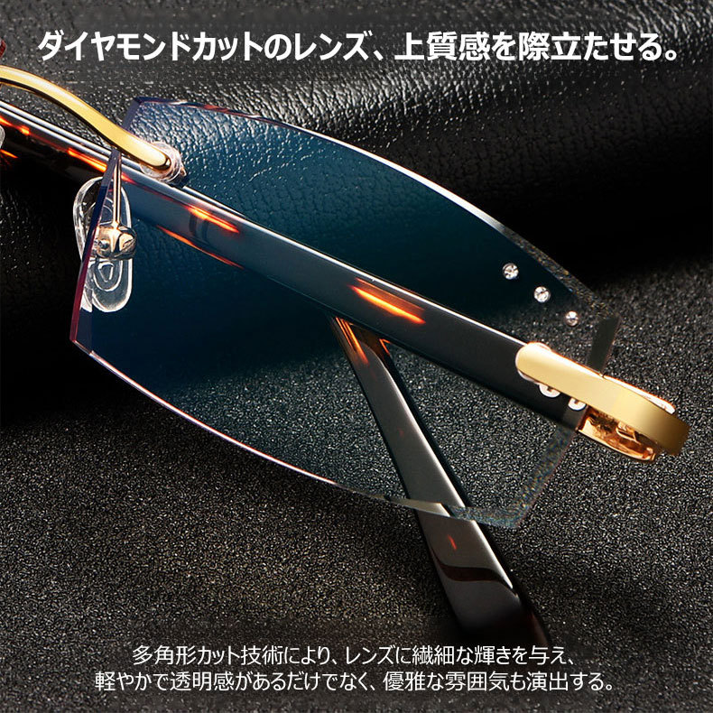 Eterlens ハイエンドリムレス老眼鏡 、ダイヤモンドカットレンズ、快適なフィット感で、日常使用に最適-Eterlens