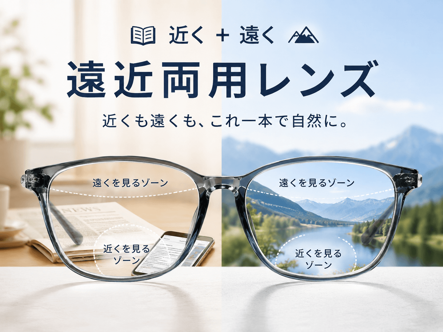 近くと遠くを一本で見られる遠近両用レンズ