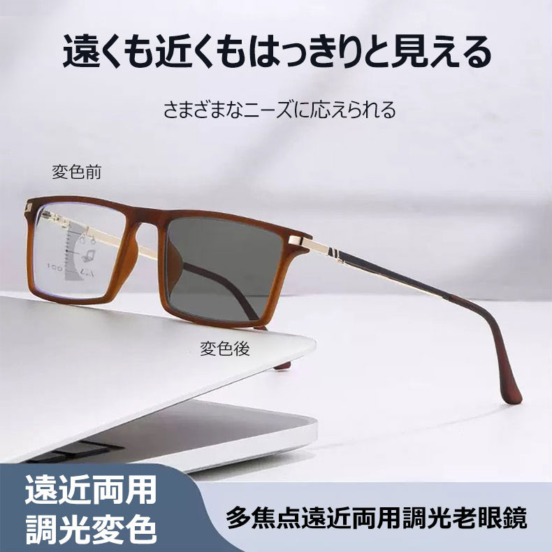 Eterlens 1本3役！遠近両用・瞬間調光サングラス【ブルーライトカット・老眼対応】 - 商品画像 2/12 (Round Progressive)